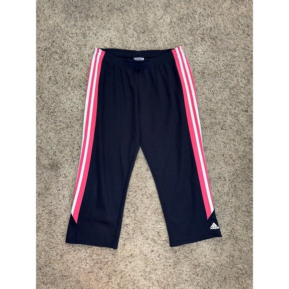 ADIDAS Track Perforated Pants Capri Pink Stripe Straight Baggy Leg Y2k Outdoor S - Picture 1 of 10